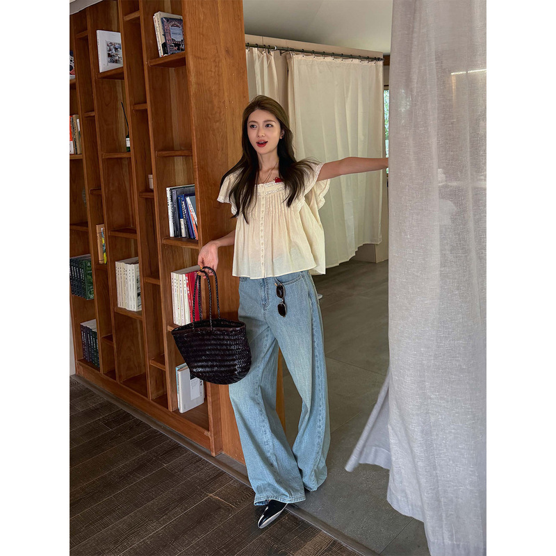 Chihuohe [High-End] Korean-Style Retro Washed Wide-Leg Jeans for Women, New Floor-Length Pants That Cover the Hips and Make You Look Taller