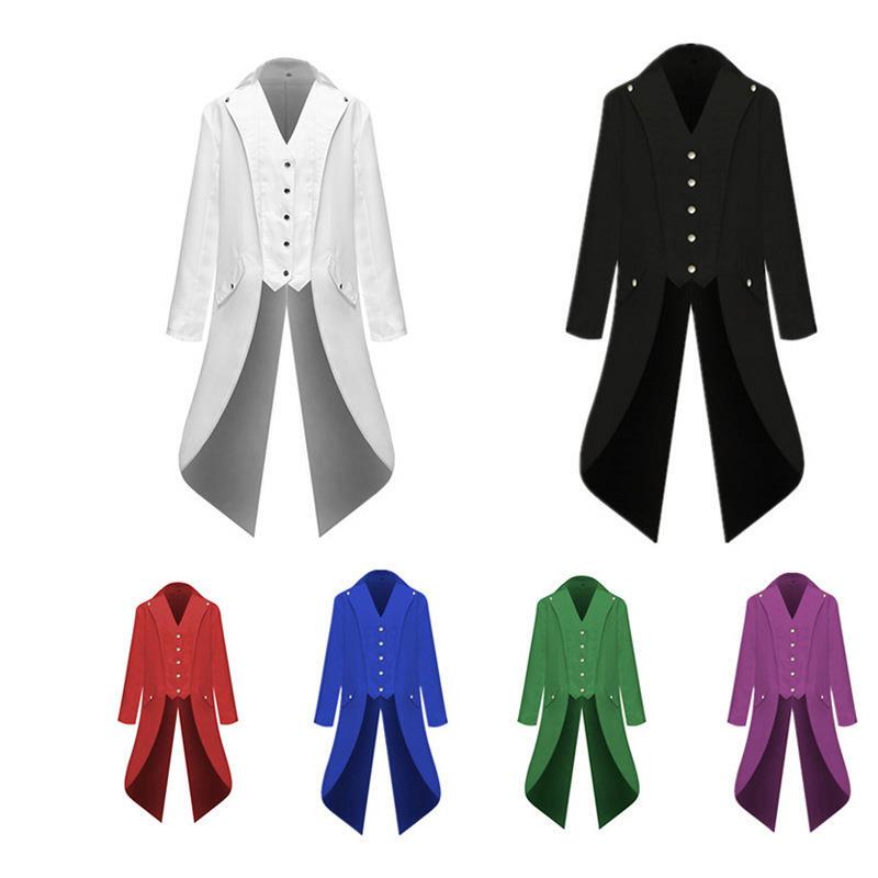 2018 Men's Solid Color Long Fashion Punk Retro Tailcoat Uniform Coat Tuxedo
