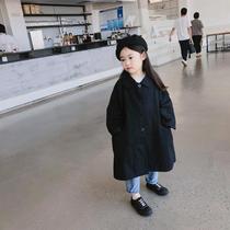 2023 new childrens clothing girl fall wind clothes Han version loose pure cotton jacket foreign air black cavity tuneup big coat
