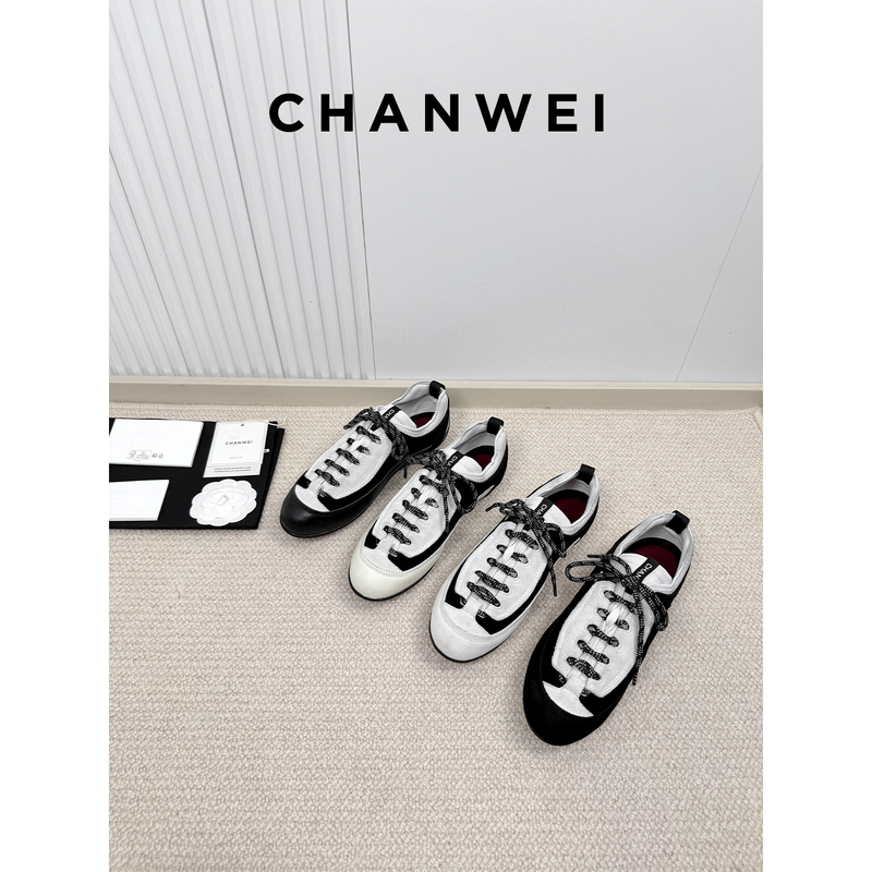 【Chanwei Treasures】Cute and Ugly Fat-Headed Fish! Tweed Style 26A Centipede Shoes Panda Genuine Leather Casual Sneakers 【Chanwei Treasures】Cute and Ugly Fat-Headed Fish! Tweed Style 26A Centipede Shoes Panda Genuine Leather Casual Sneakers