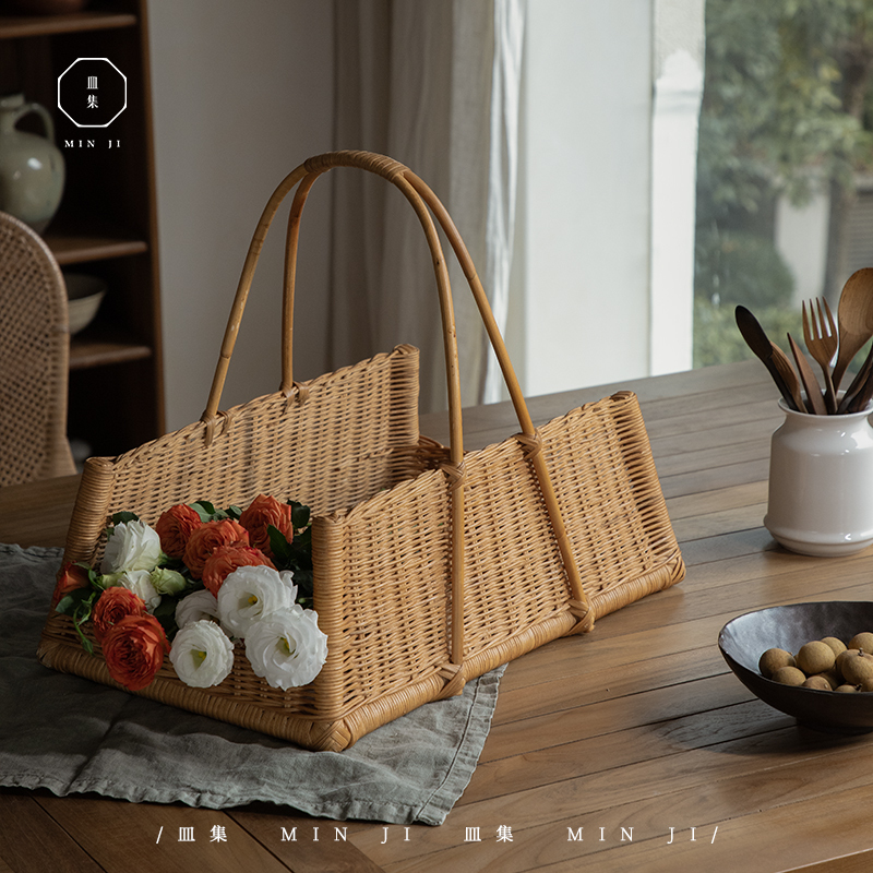 Wooden Plate Collection | Rectangular Basket, Real Rattan Plant, Hand-Woven, Practical Vegetable and Fruit Basket, Storage Basket Wooden Plate Collection | Rectangular Basket, Real Rattan Plant, Hand-Woven, Practical Vegetable and Fruit Basket, Storage Basket