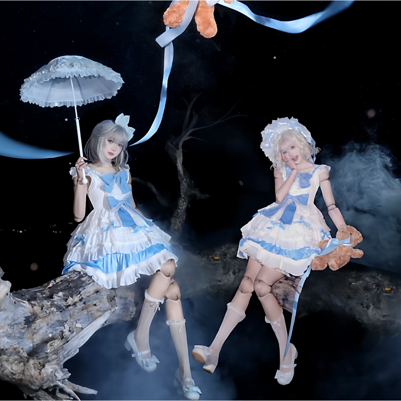 Escape from the Horror Night Cosplay Costume Twin Vengeful Sisters Anna and Anya Cosplay Full Set Dress Egg Party