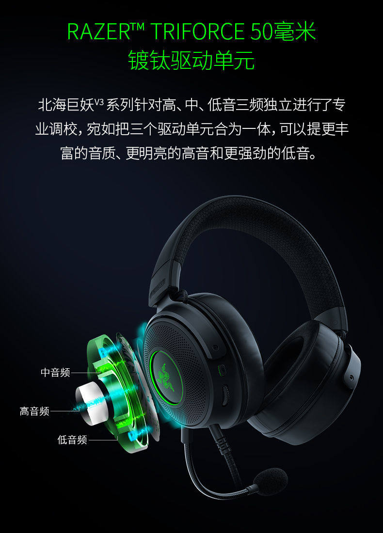 Проводной игровой гарнитуры razer雷蛇北海巨妖v3头戴式usb有线 线csgo游戏耳机麦thx音效rgb发光