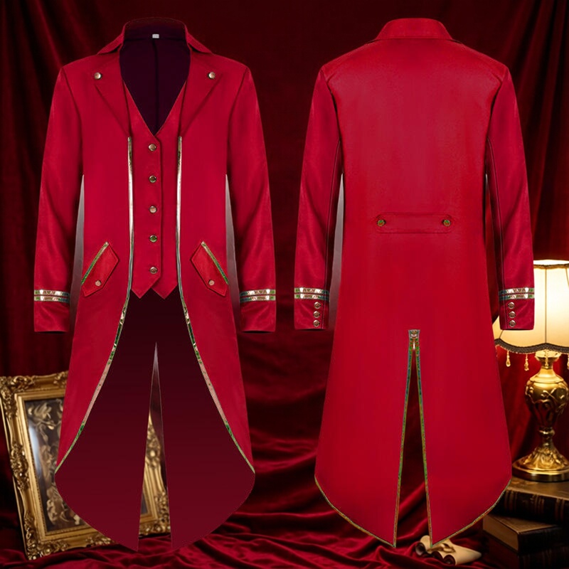 New Men's Clothing European and American Medieval Retro Red Tailcoat Fake Two-Piece Prom Dress Trendy Long-Sleeved Stand-Up Collar Slim Fit New Men's Clothing European and American Medieval Retro Red Tailcoat Fake Two-Piece Prom Dress Trendy Long-Sleeved Stand-Up Collar Slim Fit