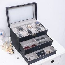 Glasses storage box large leather three-layer jewelry box watch jewelry storage box