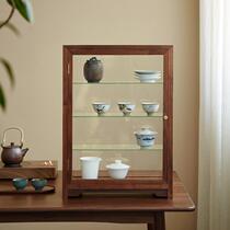 Japanese black walnut solid wood glass display cabinet tea ceremony accessories tea set ornaments dust-proof storage rack stationery storage cabinet