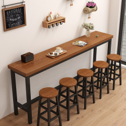 Bar Table, Solid Wood Long Table, Home Use, Wall-Mounted Narrow Table, Bar Counter, Catering, Milk Tea Shop, Commercial High Table and Chairs