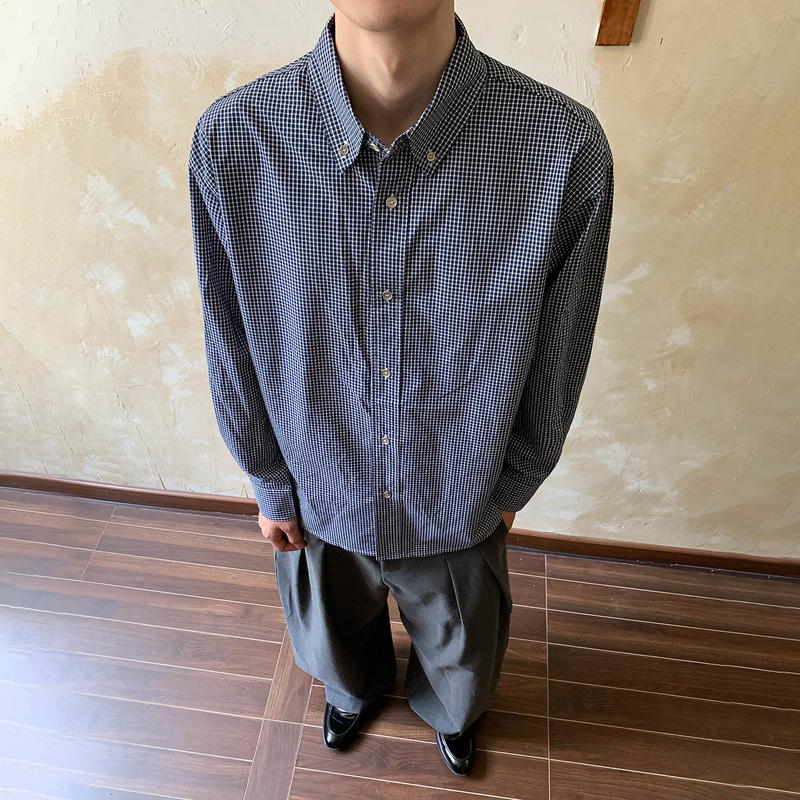 Oalin American Retro Simple and Relaxed Blue Plaid Lapel Long-Sleeved Shirt for Men and Women, Loose Casual Shirt Trend