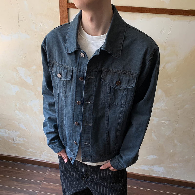 Oalin American Retro Washed Distressed Workwear Denim Jacket for Men and Women, Loose Casual Lapel Jacket