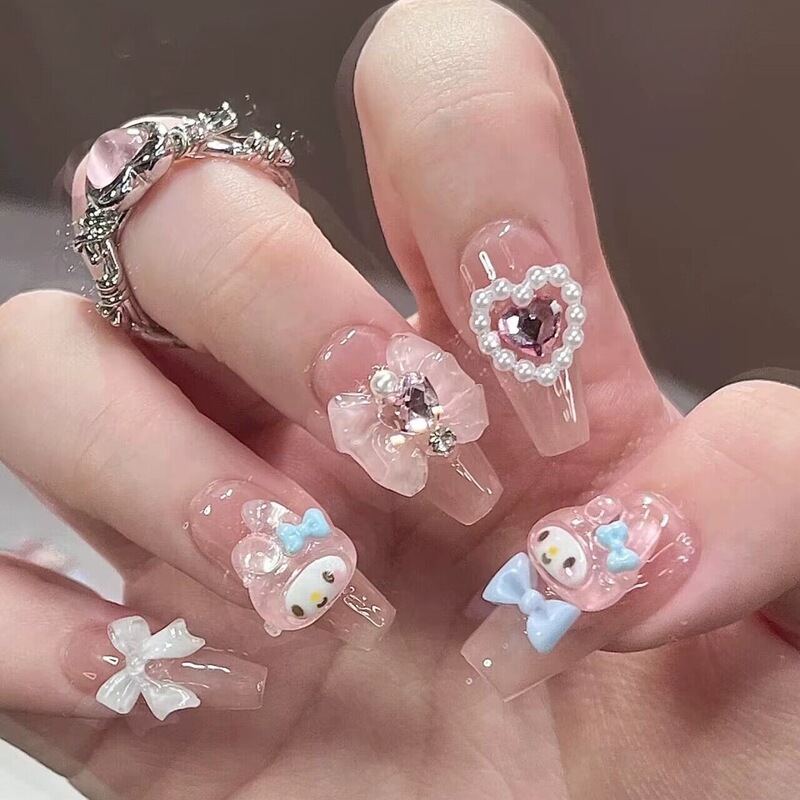 Cartoon Dopamine Wearable Nails, Beautiful Girl Kawaii My Melody Nail Art, Wearable Nails, Nail Stickers, Cute Wearable Nails