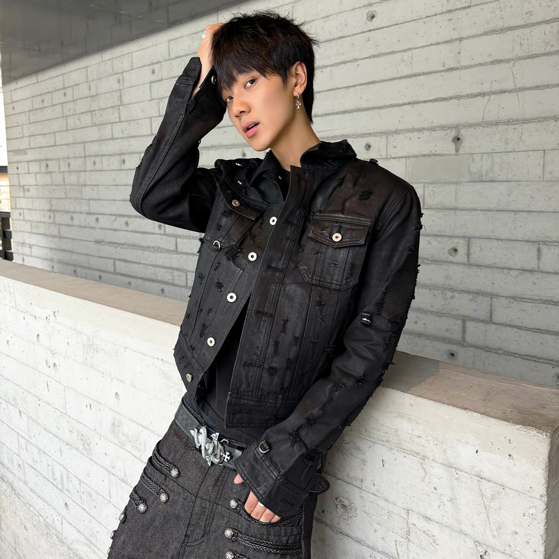 Nastyhub 26Aw Washed Heavily Distressed Metal Ring Short Wide Light Brushed Waxed Denim Jacket Nastyhub 26Aw Washed Heavily Distressed Metal Ring Short Wide Light Brushed Waxed Denim Jacket