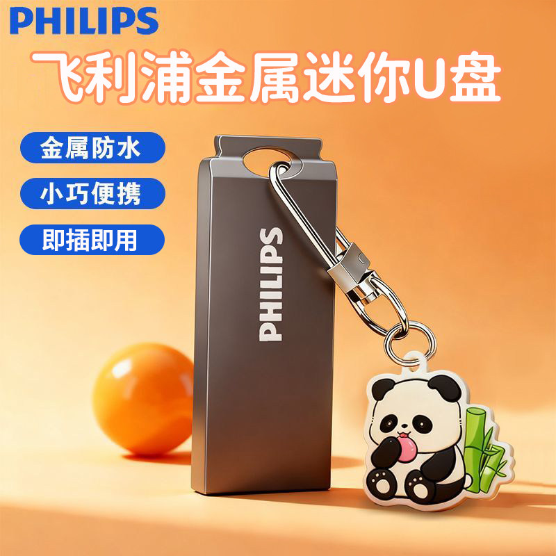 Philips USB Flash Drive, High-Quality Appearance, 128g Storage, Fat32, Metal Mini, for Girls, Computer, Mobile Phone, Type-C, Car Use