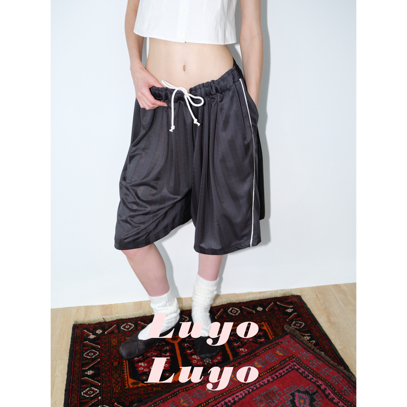 Luyoluyo 26Ss Disordered Sports Style Gray and Black Striped Patchwork Trousers Casual Pants