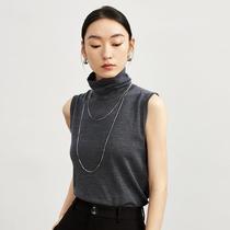 60-count worsted wool turtleneck sleeveless sweater spring new womens pile collar bottoming sweater tops