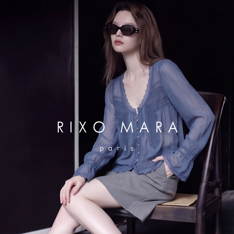 Rixo Mara French Lace Collar Loose Shirt for Women, Autumn 2026 New Style, Sexy Lace Splicing Niche Top Rixo Mara French Lace Collar Loose Shirt for Women, Autumn 2026 New Style, Sexy Lace Splicing Niche Top