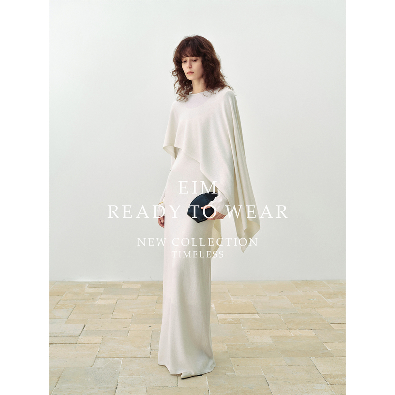 Eim Consinee Sheep Wool Yarn Stylish One-Shoulder Shawl/Slim-Fit Dress Knit Set, Genuine Two-Piece Set Eim Consinee Sheep Wool Yarn Stylish One-Shoulder Shawl/Slim-Fit Dress Knit Set, Genuine Two-Piece Set