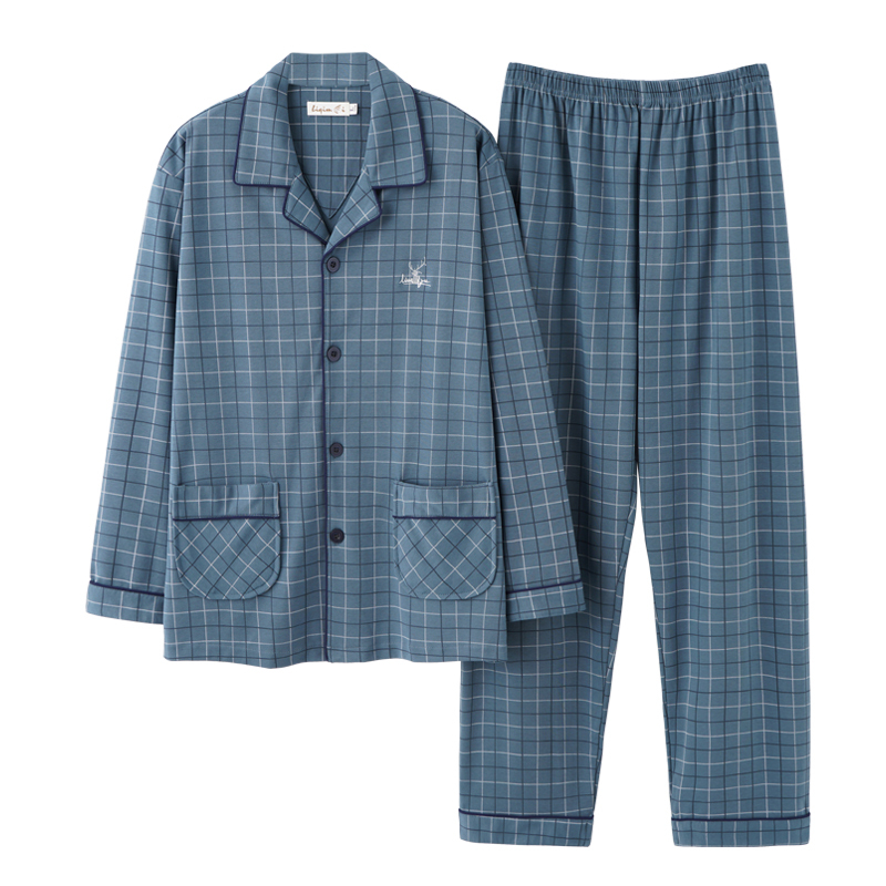 Double-Sided 100% Cotton Pajamas for Men, Long-Sleeved, Spring, Autumn and Winter, Large Size, Comfortable, Large Size, Suitable for Young and Middle-Aged People, Summer Loungewear, Can Be Worn Outside