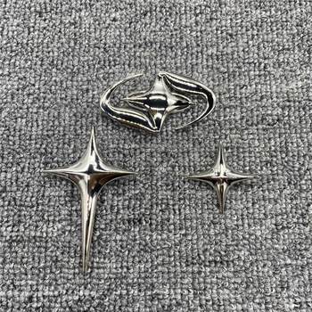 Artificial Silver Cross Star Metal Brooch for Men and Women, Suit Brooch, Autumn Brooch for Men and Women, High-End Design Star