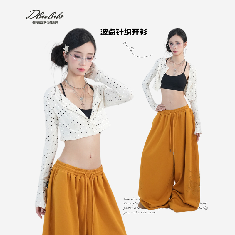 Trendy Street Dance Brand Original'Hot Girl Polka Dot Long Sleeve Cardigan' Jazz Slim Fit Crop Top 5052