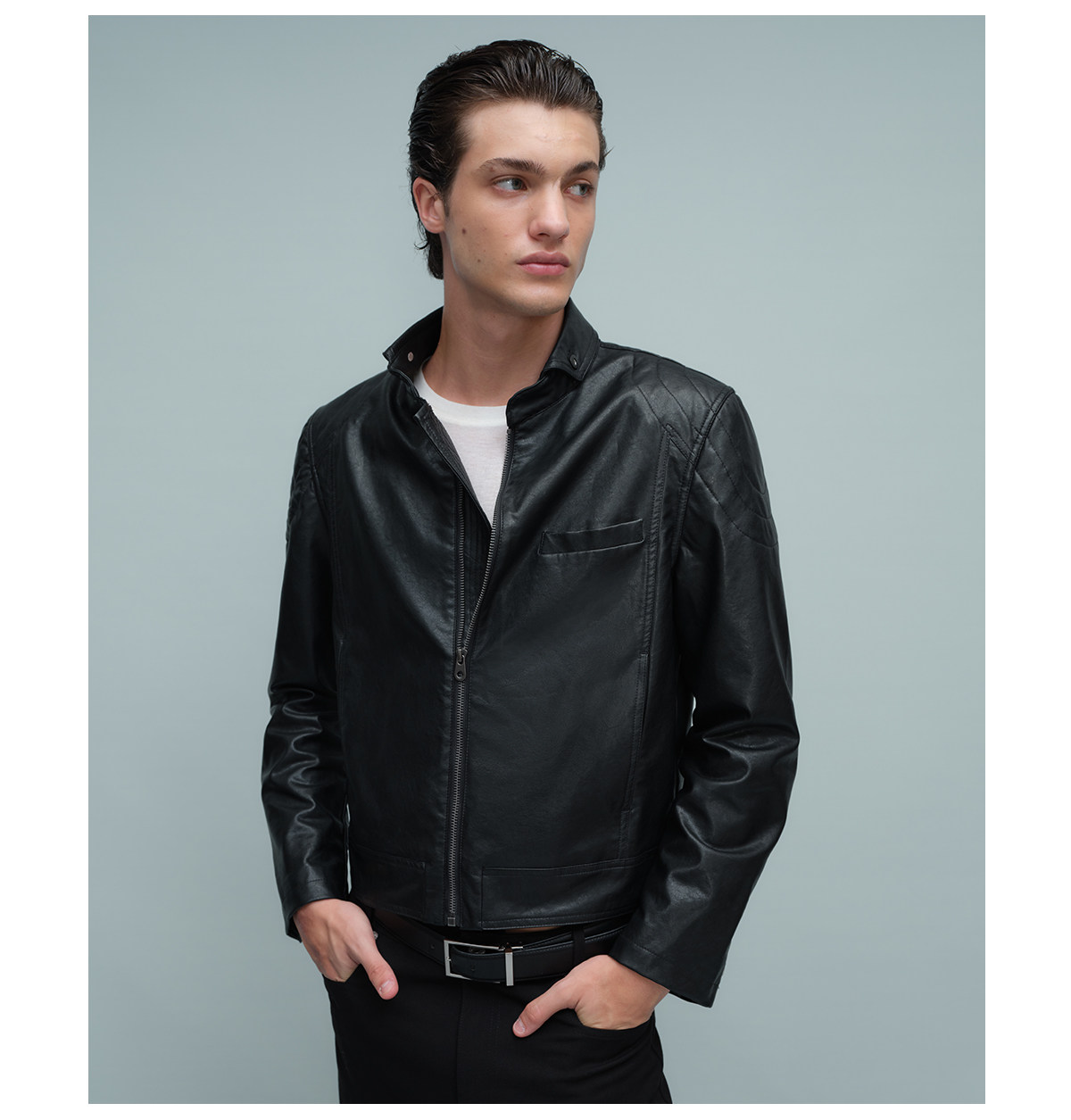 Slight Vogue Quilted Fold-Over Collar Moto Jacket
