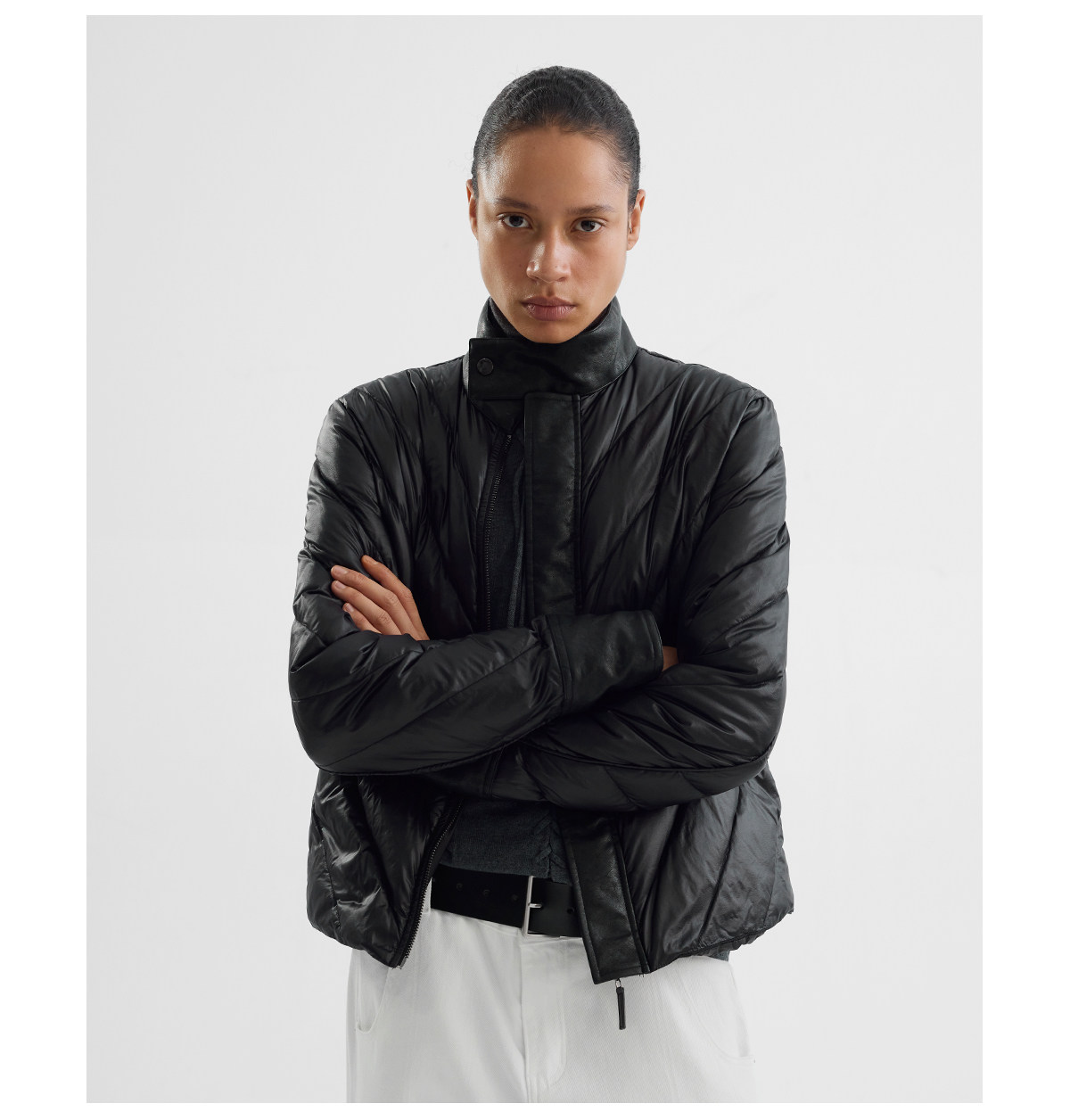 Slight Vogue 95g Leather-Paneled Quilted Down Jacket