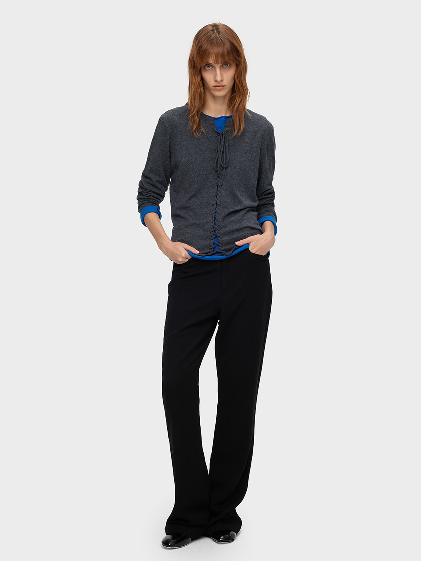 Slight Vogue Wool Braided Tie-Front Knit T-Shirt