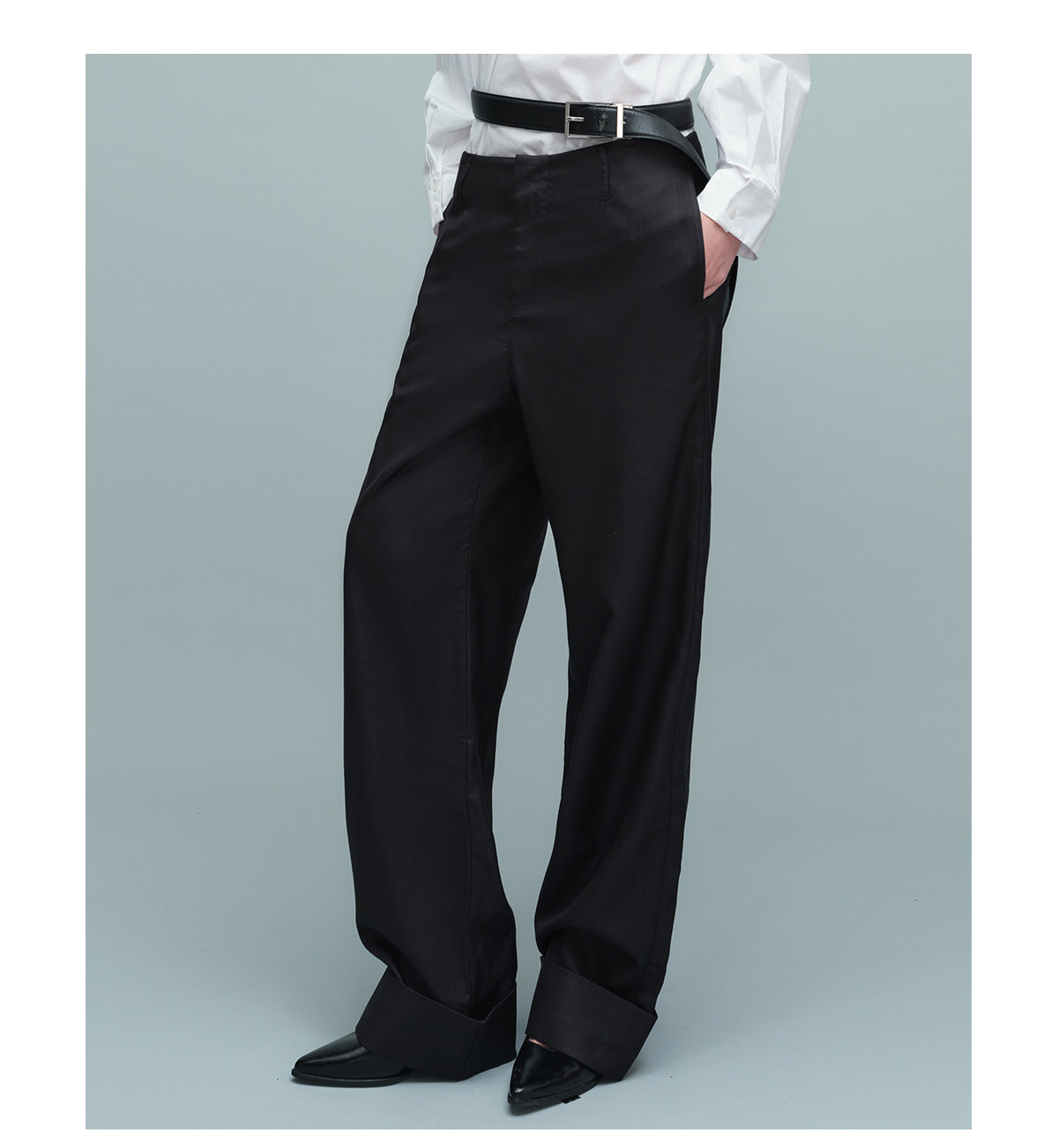 Slight Vogue Straight-Leg Folded-Hem Trousers