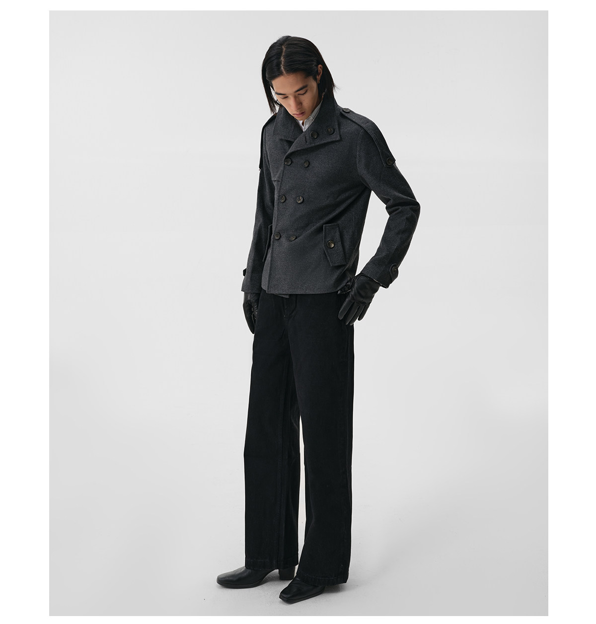 Slight Vogue Grey Stand-Collar Double-Breasted Coat