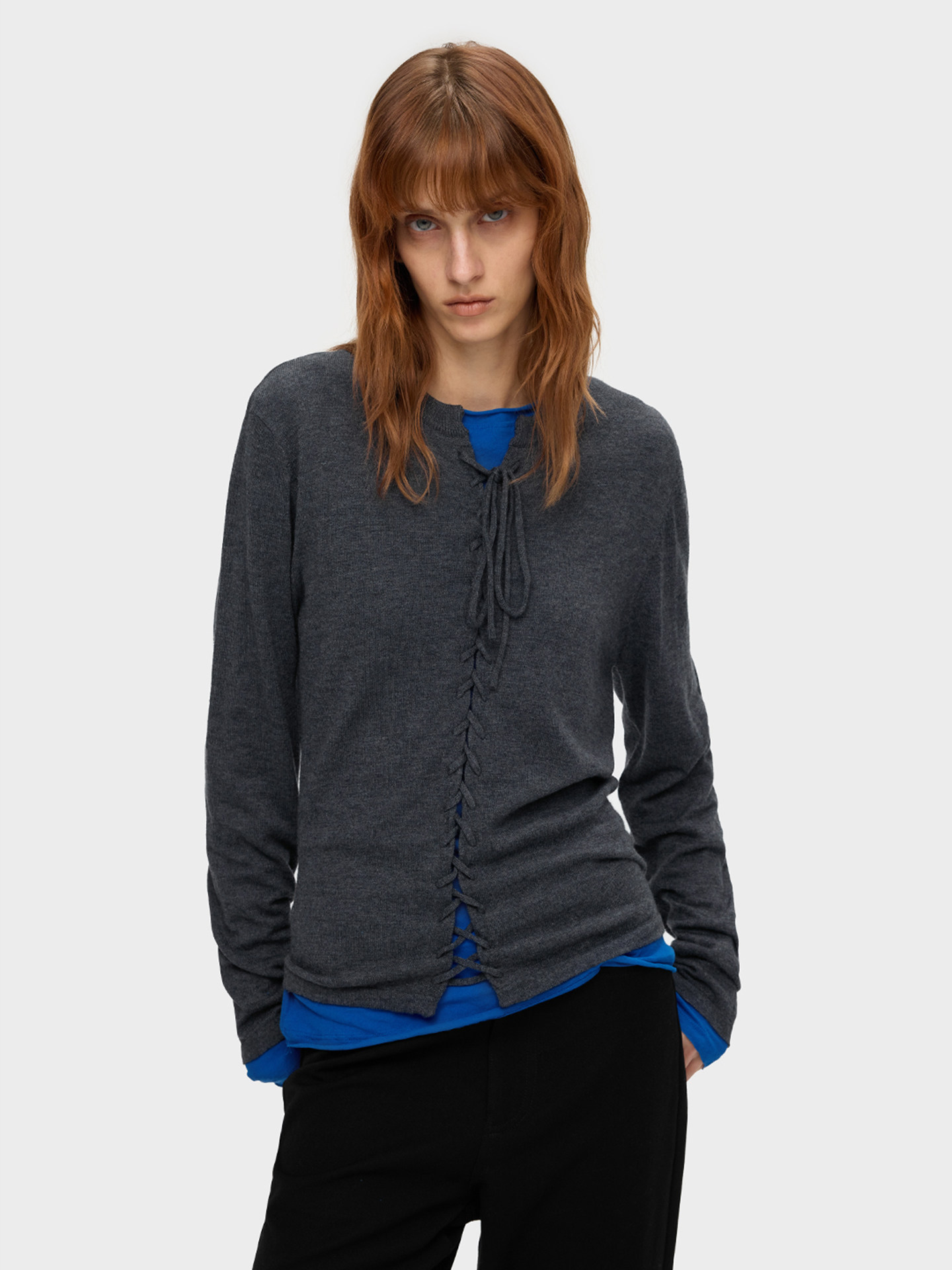 Slight Vogue Wool Braided Tie-Front Knit T-Shirt