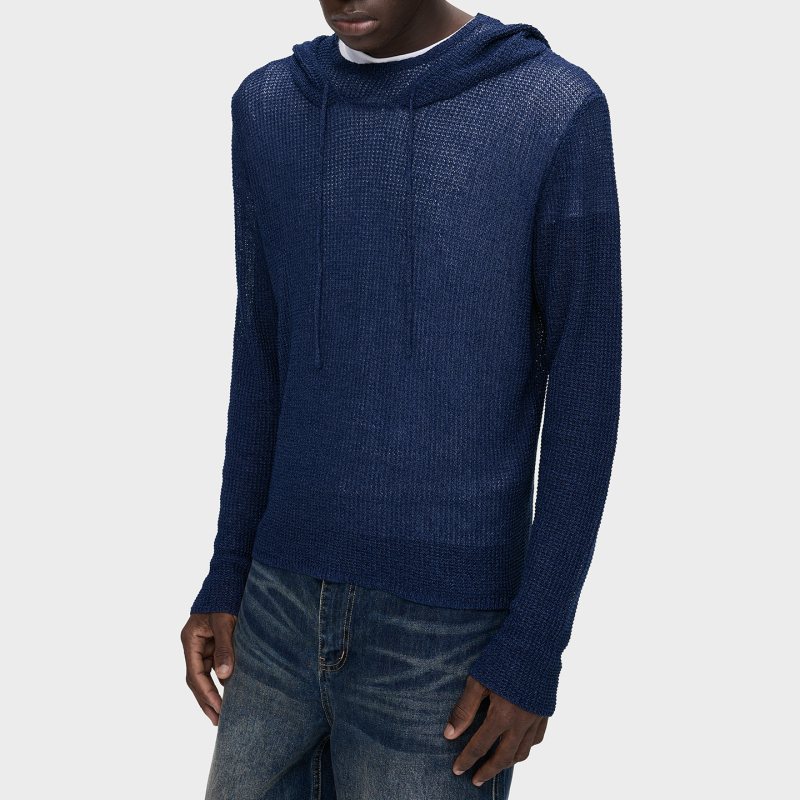 Slight Vogue丨Haze Blue Sun Protection Cover-Up Breathable Paper Yarn Long-Sleeved Knitted Hoodie Slight Vogue丨Haze Blue Sun Protection Cover-Up Breathable Paper Yarn Long-Sleeved Knitted Hoodie
