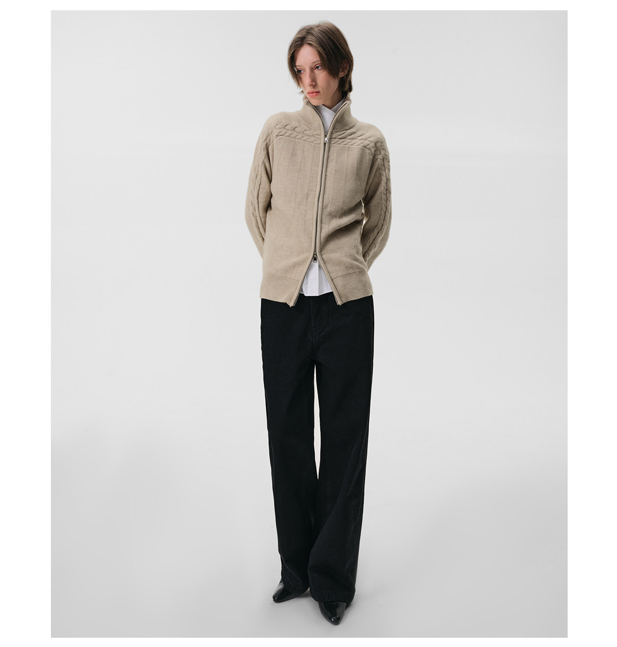 Slight Vogue Cable-Knit Stand Collar Cardigan