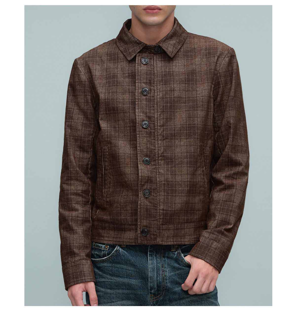 Slight Vogue Brown Plaid Corduroy Harrington Jacket