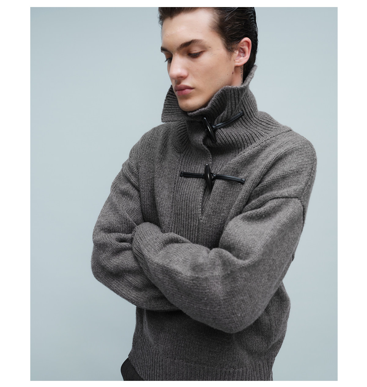 Slight Vogue Sandstone Frog-Button Half-Placket Sweater