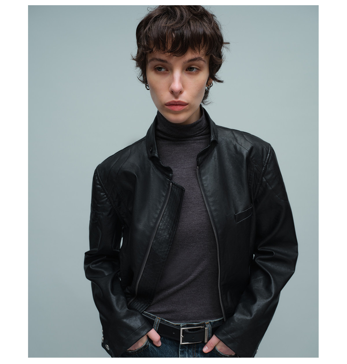 Slight Vogue Quilted Fold-Over Collar Moto Jacket