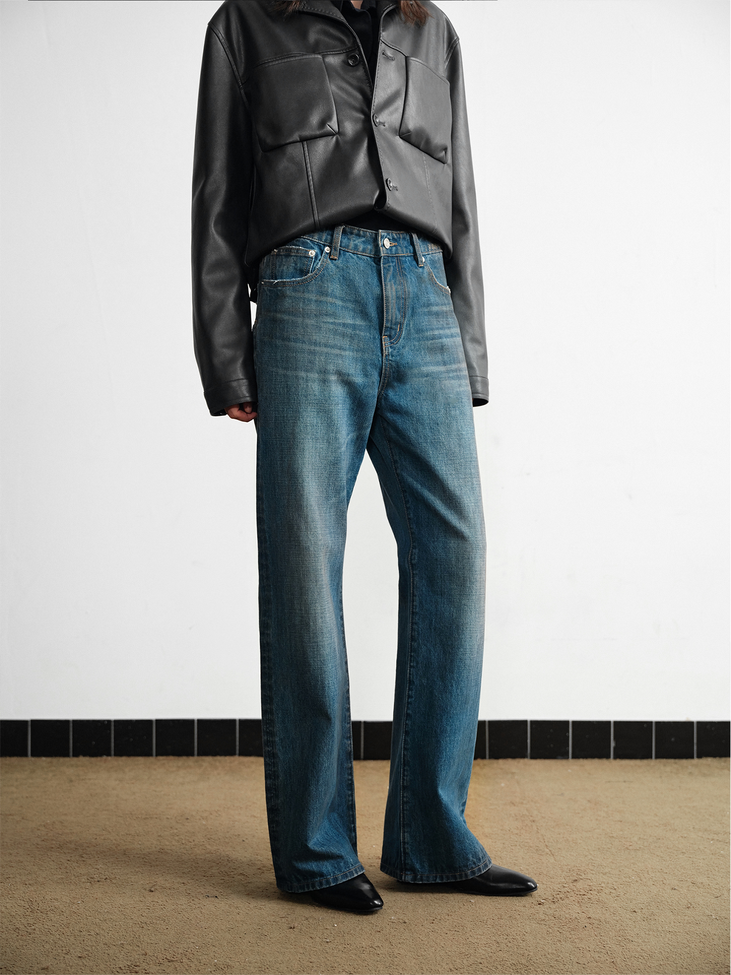Slight Vogue Slightly Distressed Straight-Leg Jeans