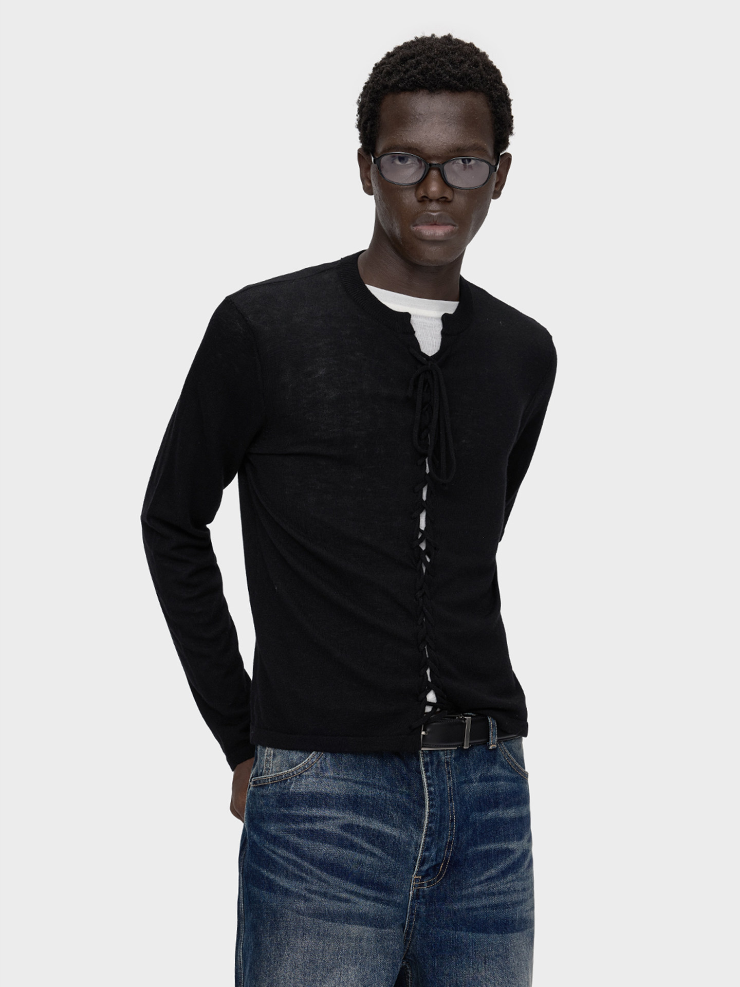 Slight Vogue Wool Braided Tie-Front Knit T-Shirt
