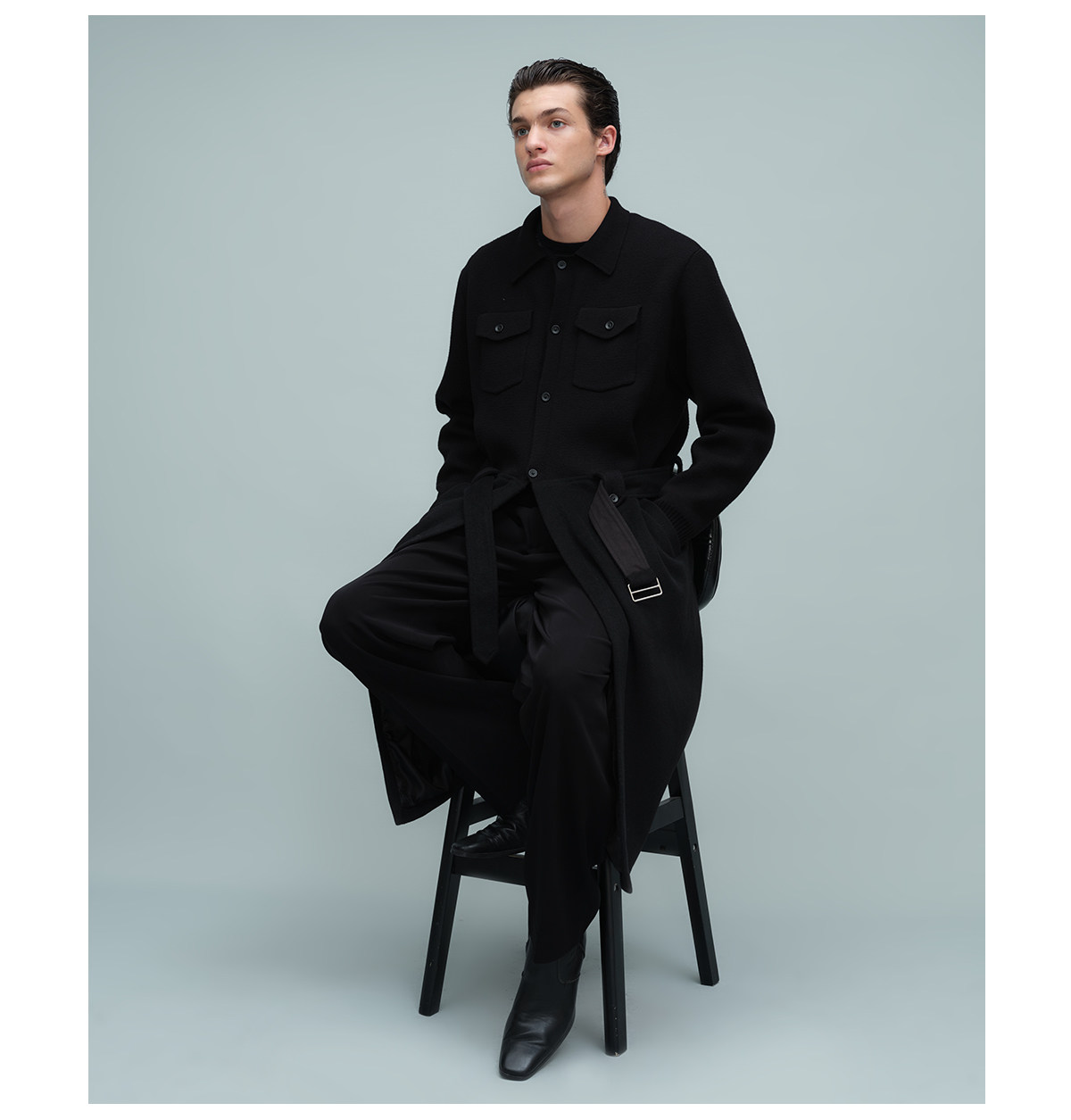 Slight Vogue Black Drop-Shoulder Long Coat