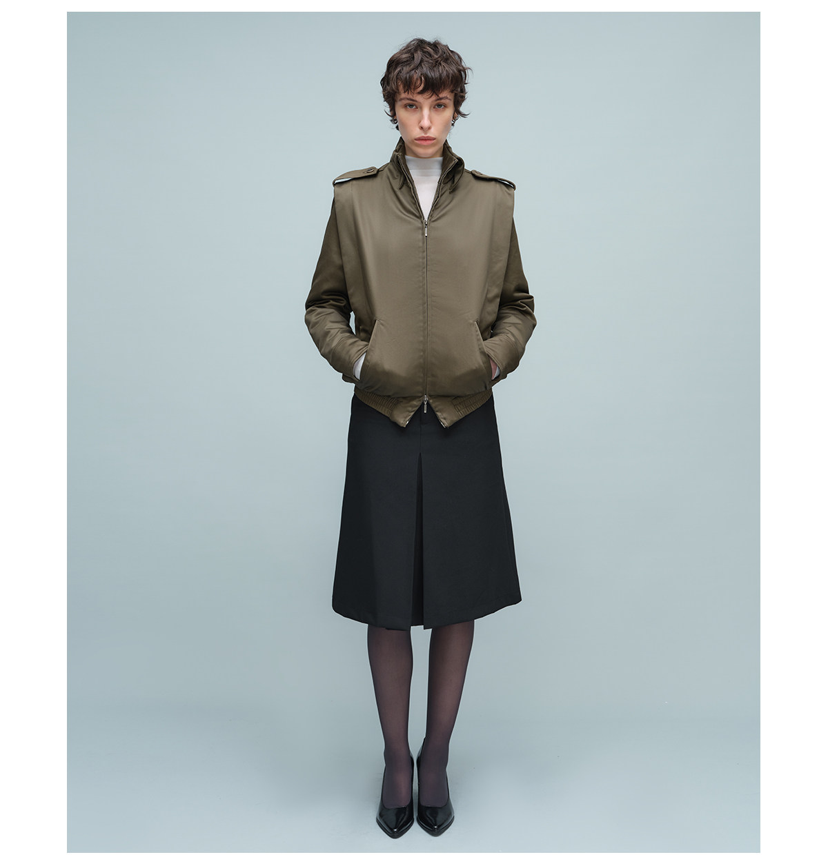 Slight Vogue Satin-Feel Epaulet Padded Jacket