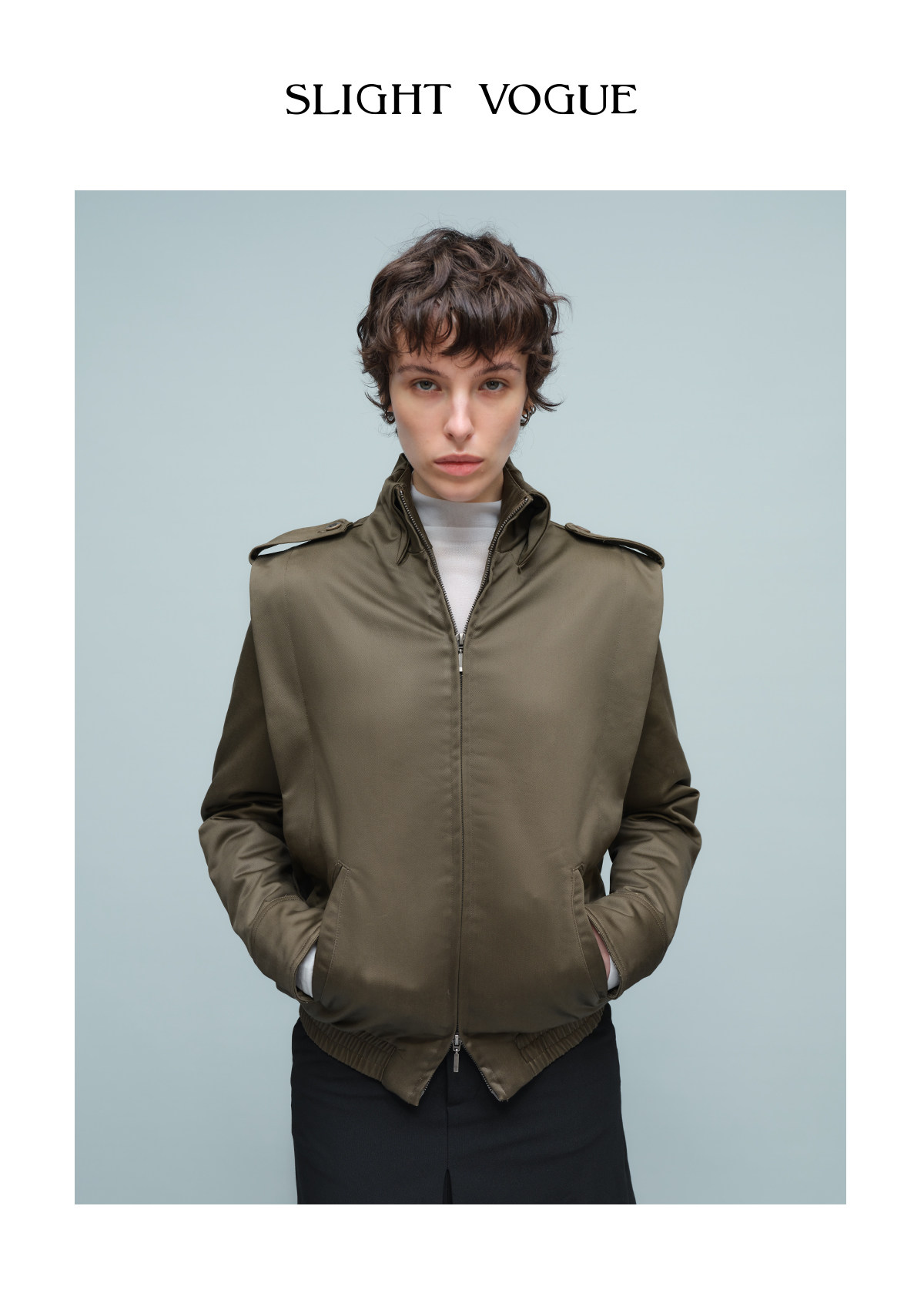 Slight Vogue Satin-Feel Epaulet Padded Jacket