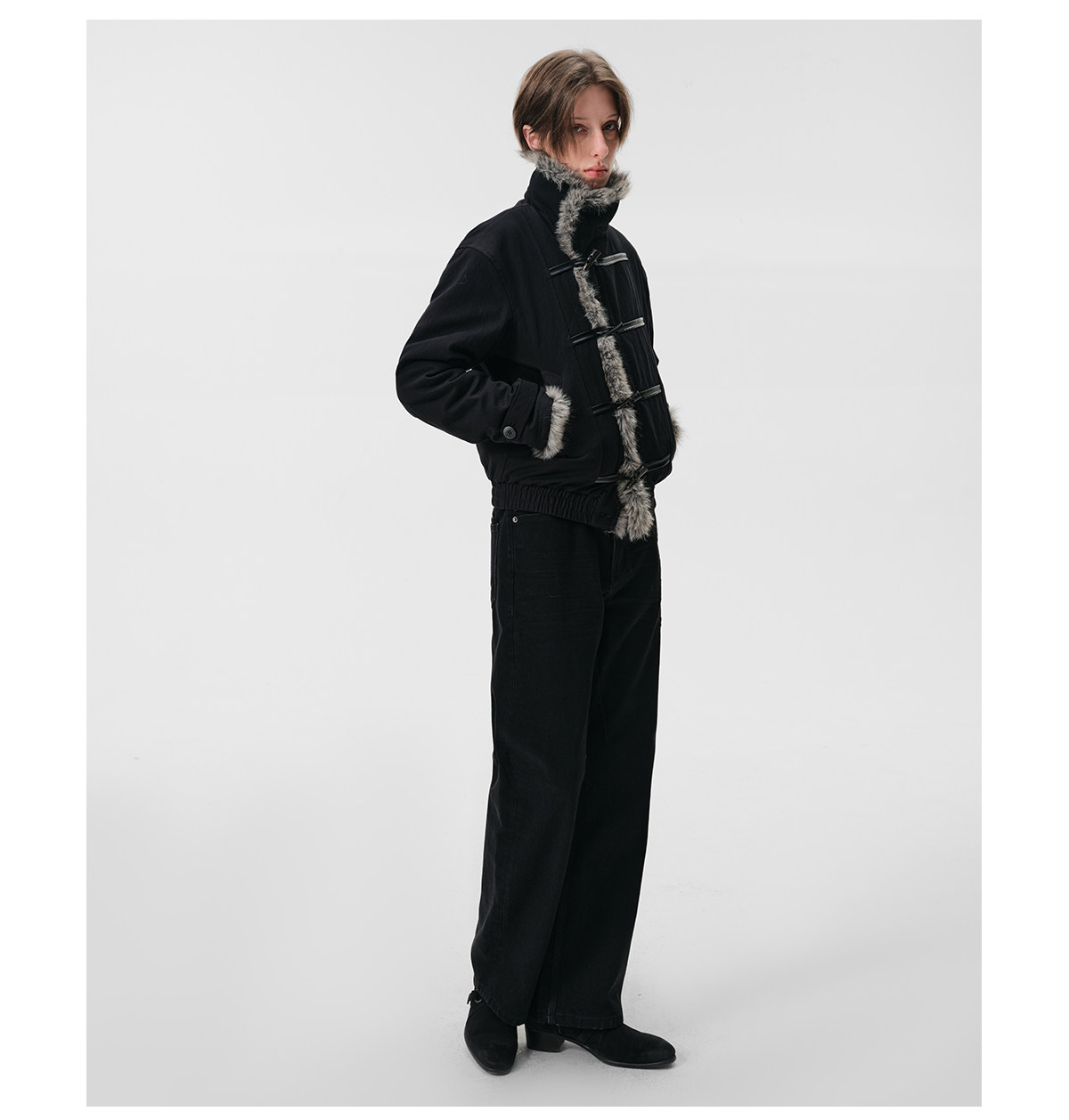 Slight Vogue Brown Horn-Button Padded Coat