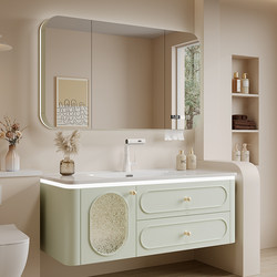 French Oak Painted Smart Bathroom Cabinet with Ceramic Integrated Basin Combination Washbasin Washstand