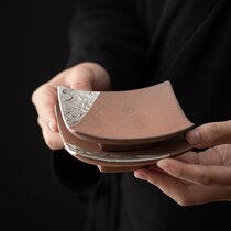Kongjizhai old rock mud tile coasters hand-made gilt silver insulation pad foot pot holding pad Japanese-style small dry bubble table