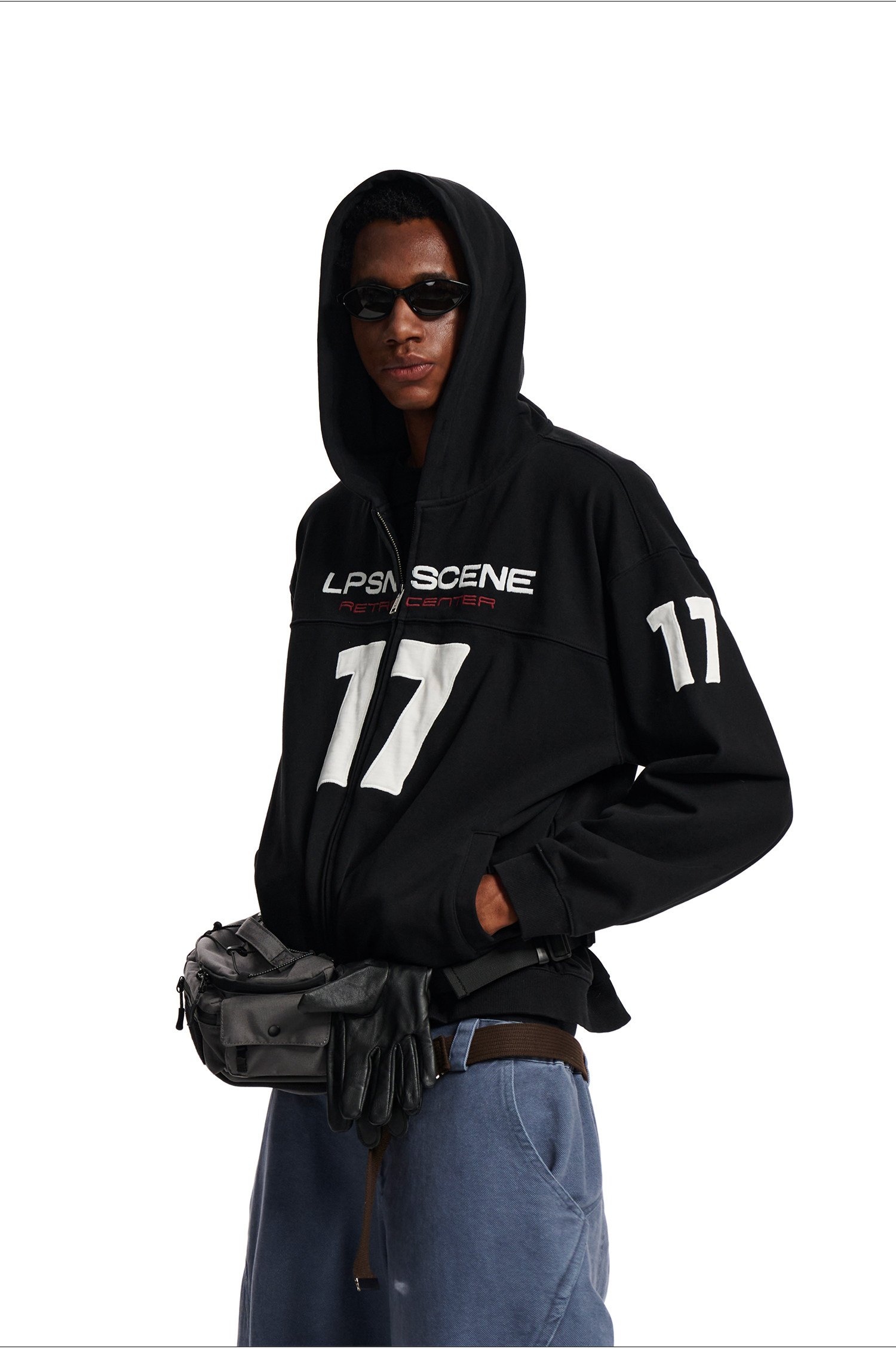 Loopsoon Number Patch Hooded Zip-Up Hoodie