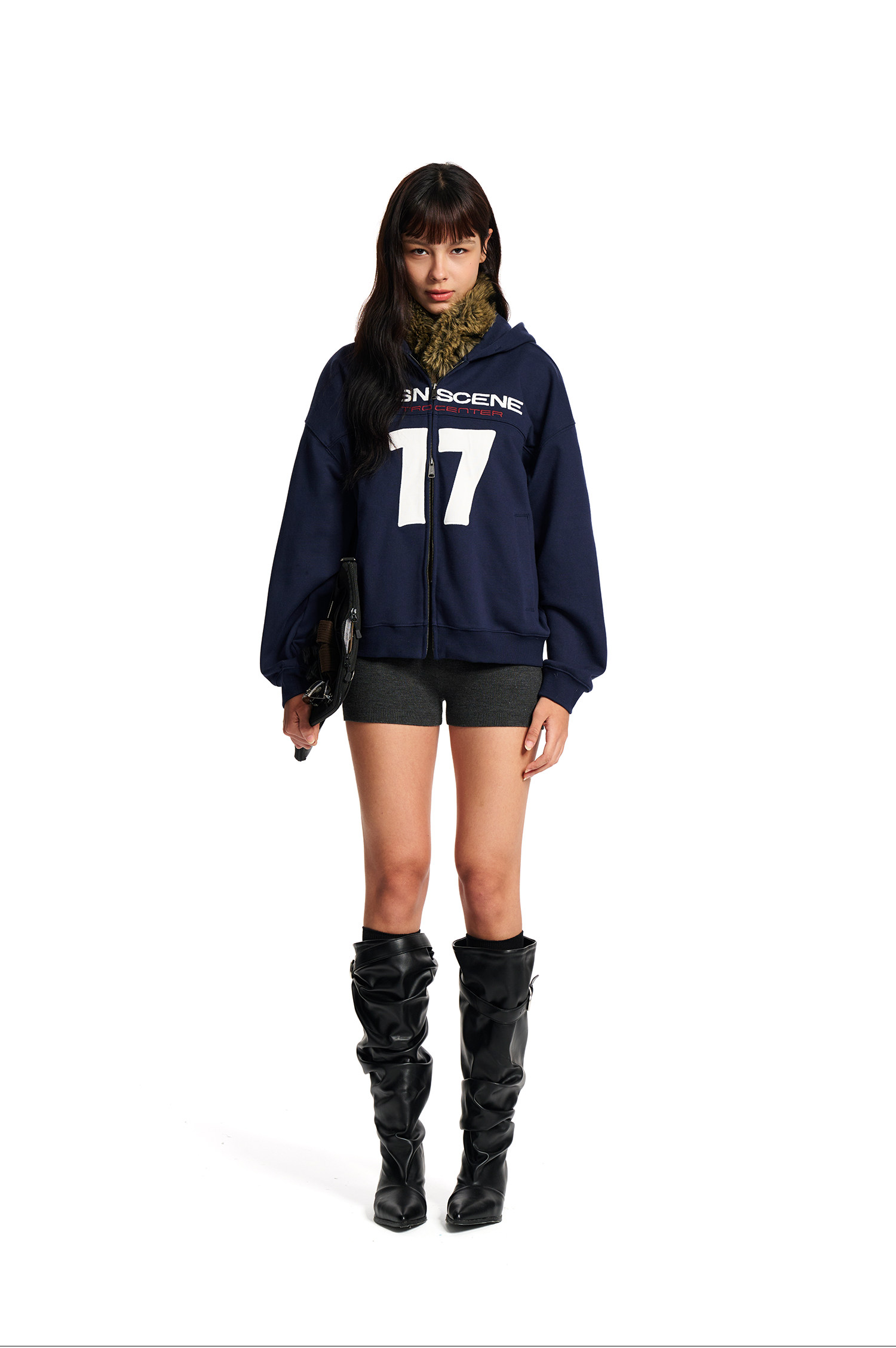 Loopsoon Number Patch Hooded Zip-Up Hoodie