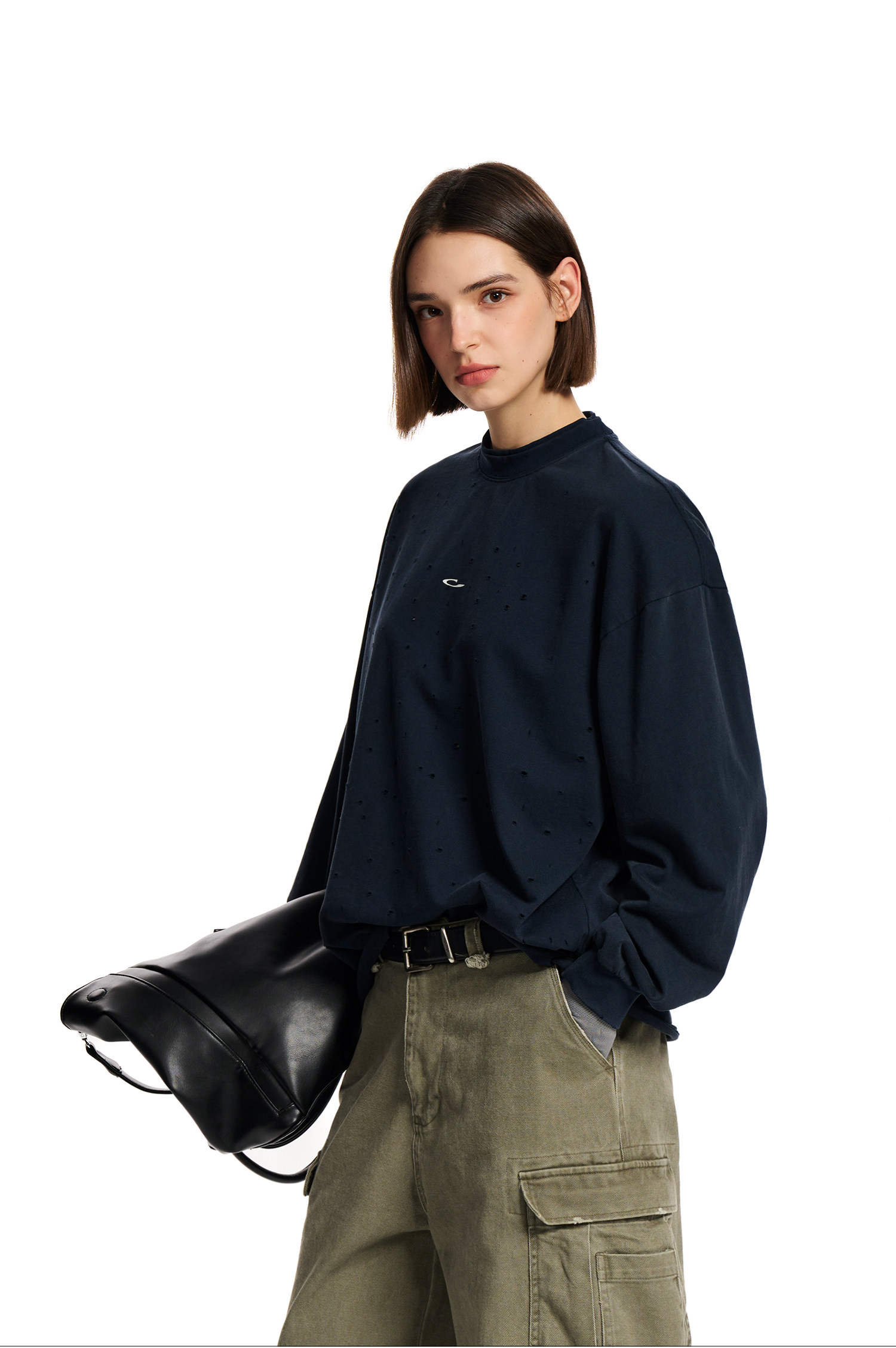 Loopsoon Distressed Loose Long-Sleeve Tee