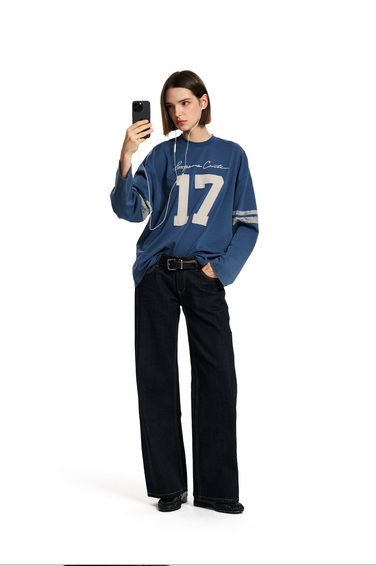 Loopsoon Number Patch Loose Long-Sleeve Tee