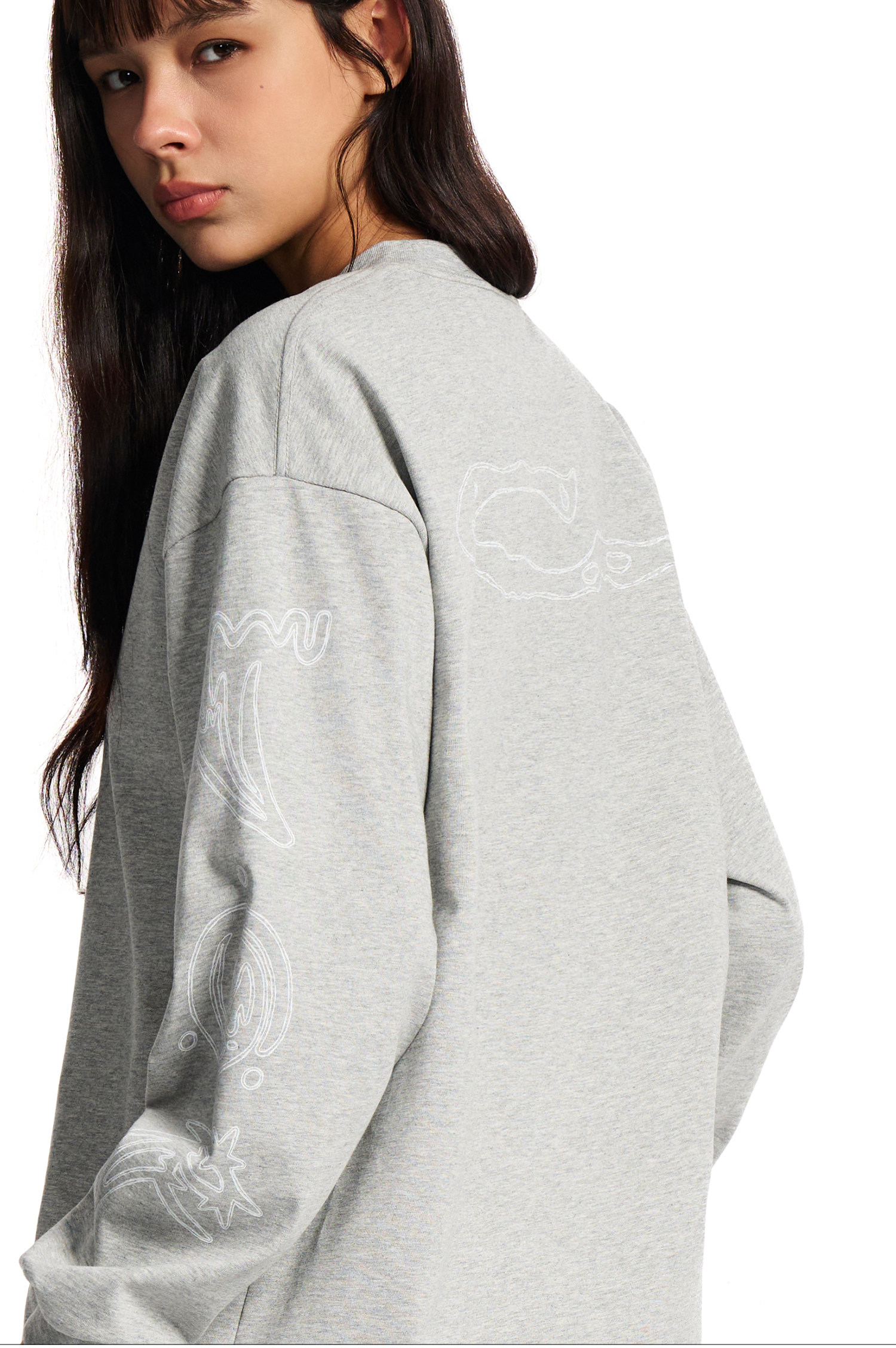 Loopsoon Letter Print Drop-Shoulder Long-Sleeve Tee