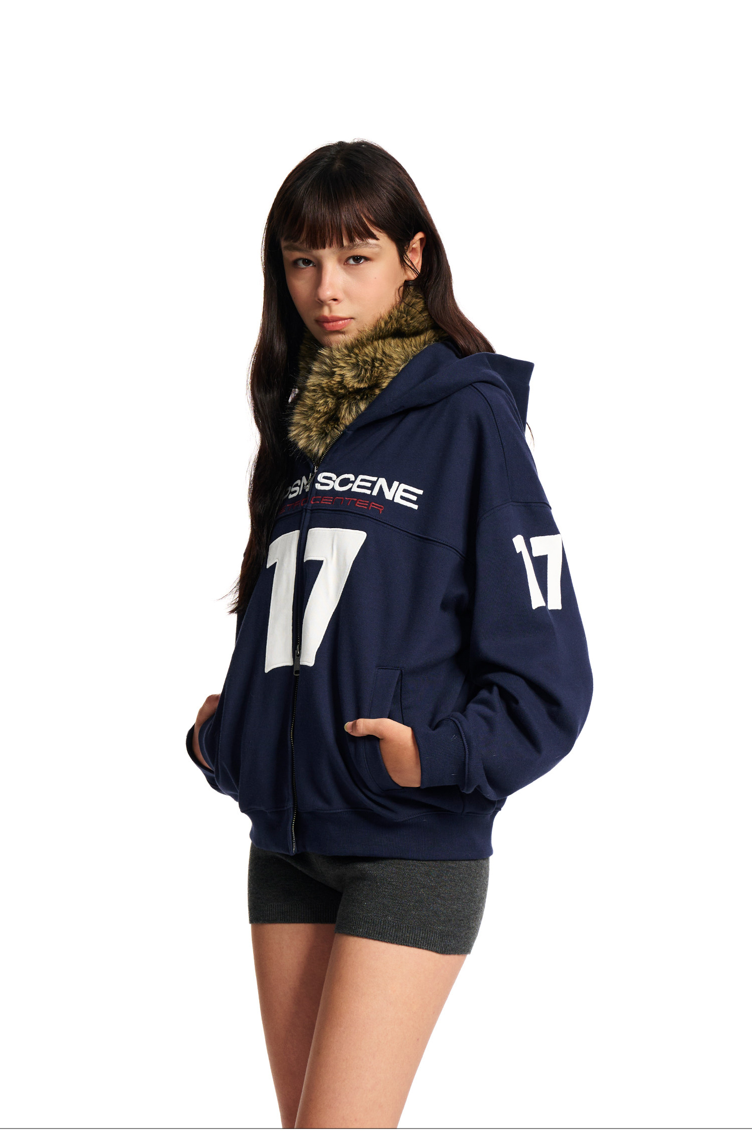 Loopsoon Number Patch Hooded Zip-Up Hoodie