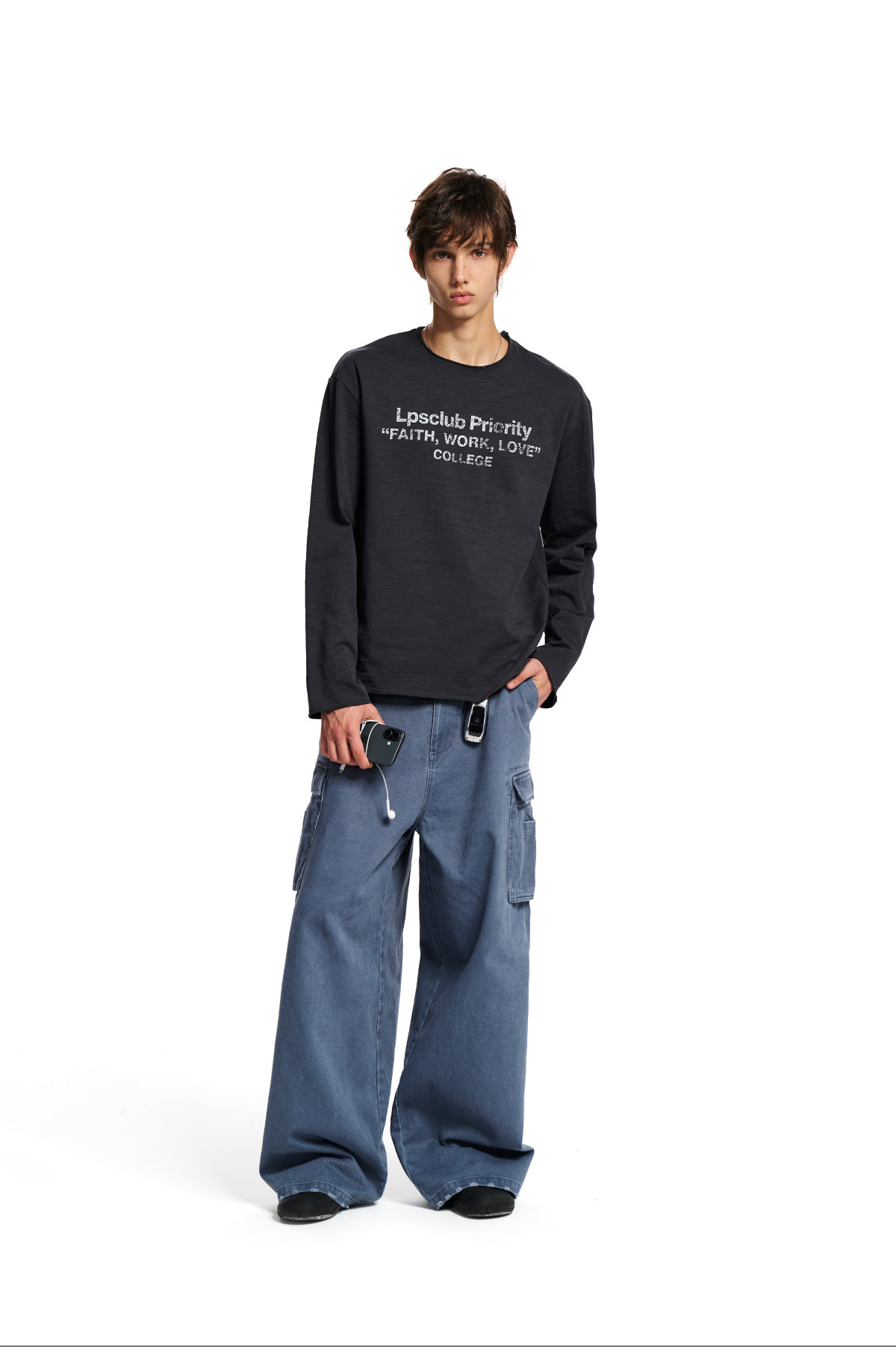 Loopsoon Washed Print Loose Long-Sleeve Tee