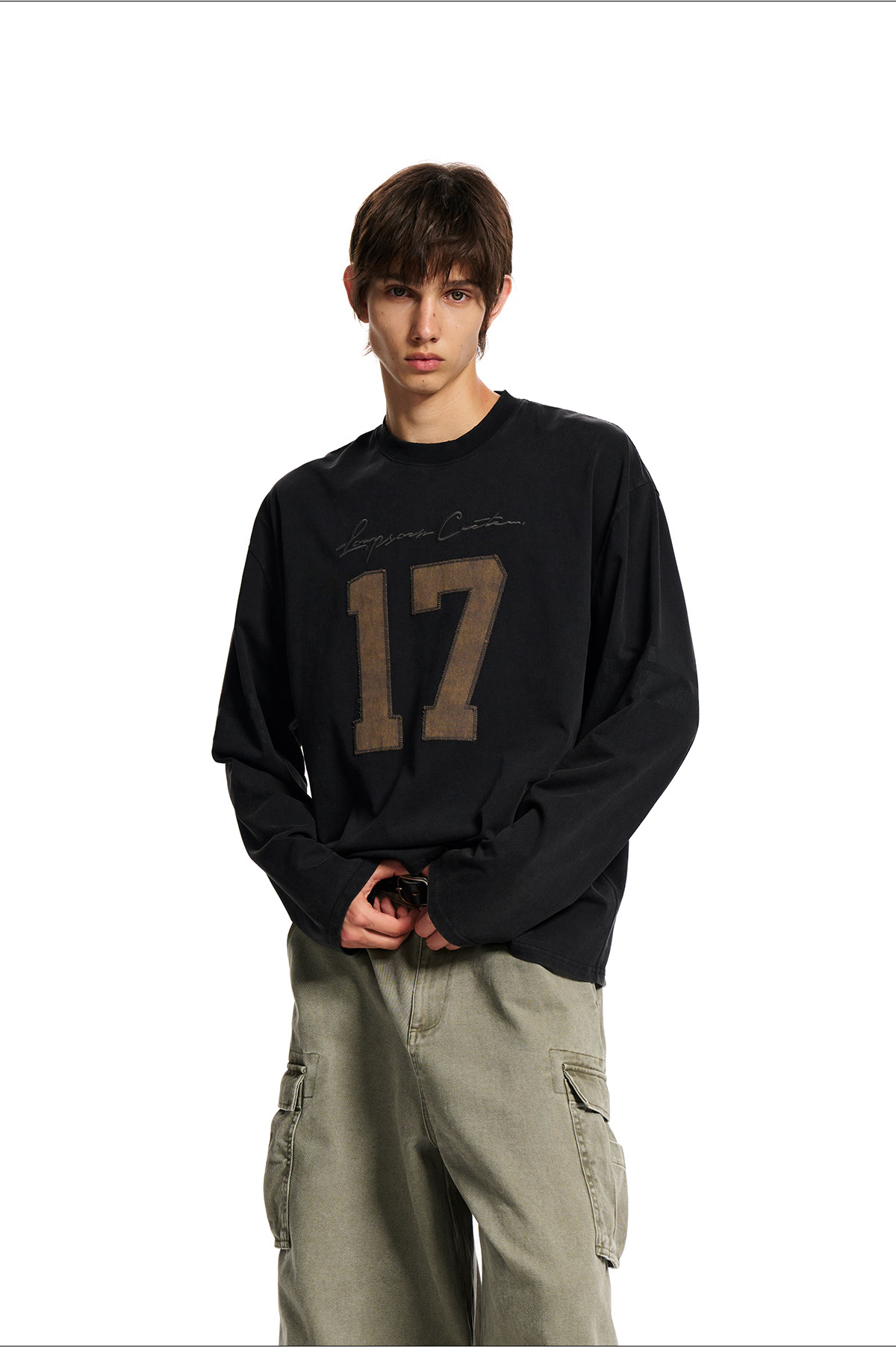 Loopsoon Number Patch Loose Long-Sleeve Tee